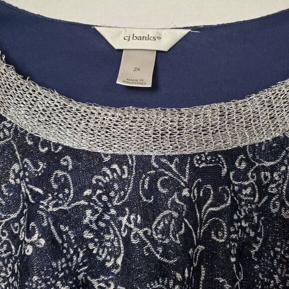 Cj Banks 2X Navy Floral Ruffle Tiered Blouse Top - Picture 5 of 8